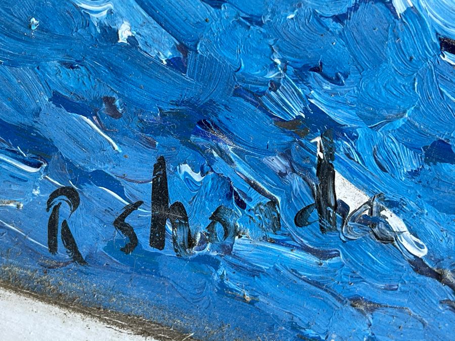 Original Reverse Painted Glass Nautical Sailboat Lighthouse Scene Signed Signature Illegible 38 X 24 [Photo 10]