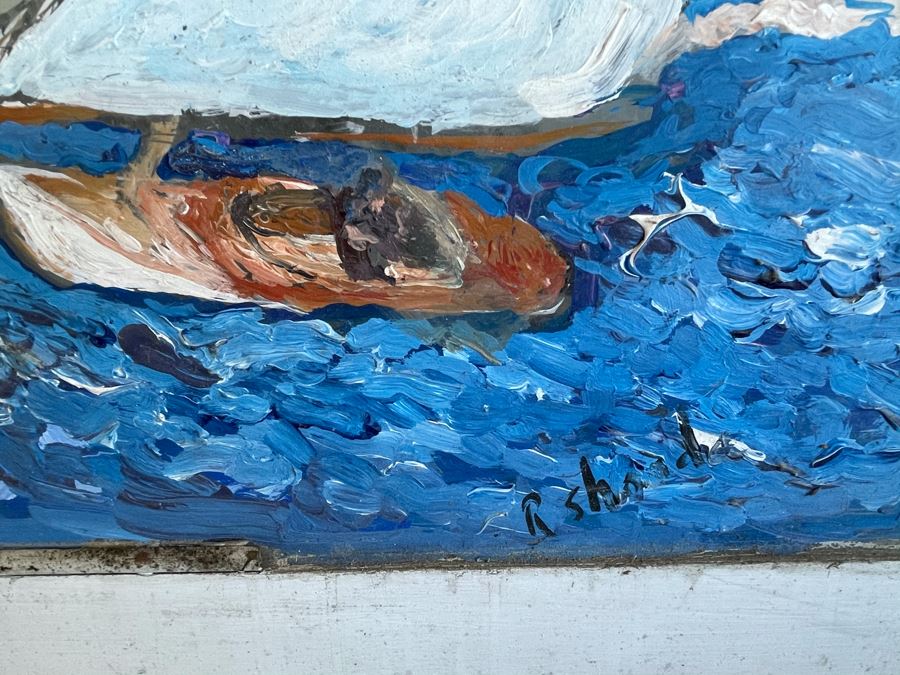 Original Reverse Painted Glass Nautical Sailboat Lighthouse Scene Signed Signature Illegible 38 X 24 [Photo 8]