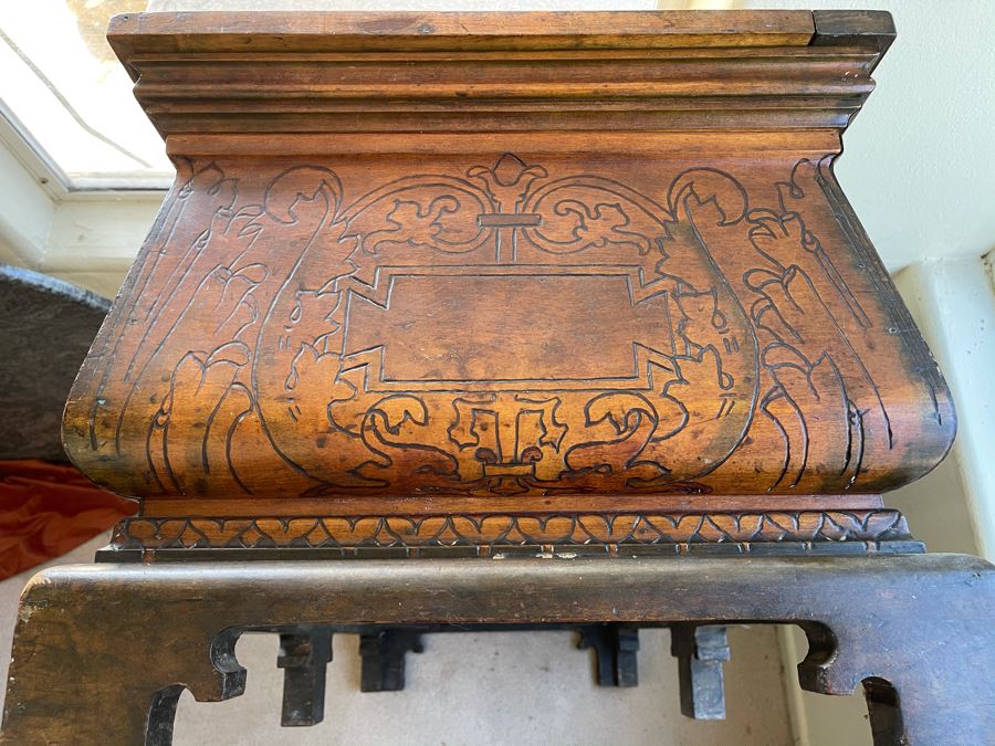 Antique Carved Wooden European Trunk Chest 'Welcome The Coming, Speed The Parting Gvest' 42W X 18D X 17H [Photo 32]