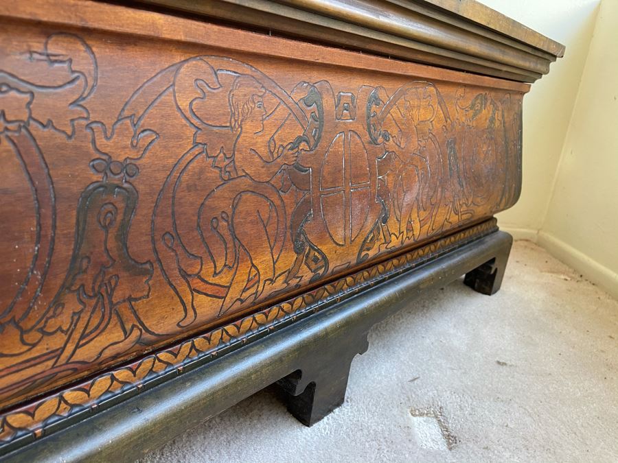 Antique Carved Wooden European Trunk Chest 'Welcome The Coming, Speed The Parting Gvest' 42W X 18D X 17H [Photo 21]