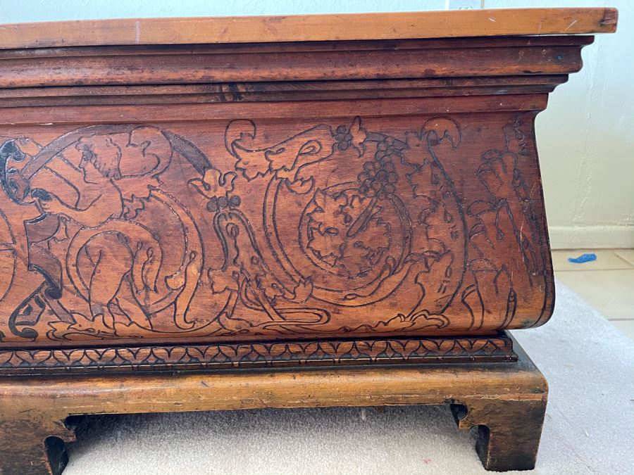 Antique Carved Wooden European Trunk Chest 'Welcome The Coming, Speed The Parting Gvest' 42W X 18D X 17H [Photo 14]