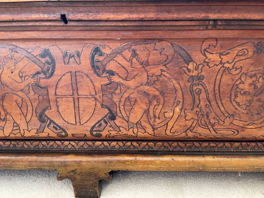 Antique Carved Wooden European Trunk Chest 'Welcome The Coming, Speed The Parting Gvest' 42W X 18D X 17H [Photo 13]