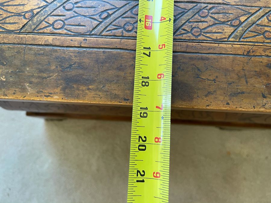 Antique Carved Wooden European Trunk Chest 'Welcome The Coming, Speed The Parting Gvest' 42W X 18D X 17H [Photo 35]