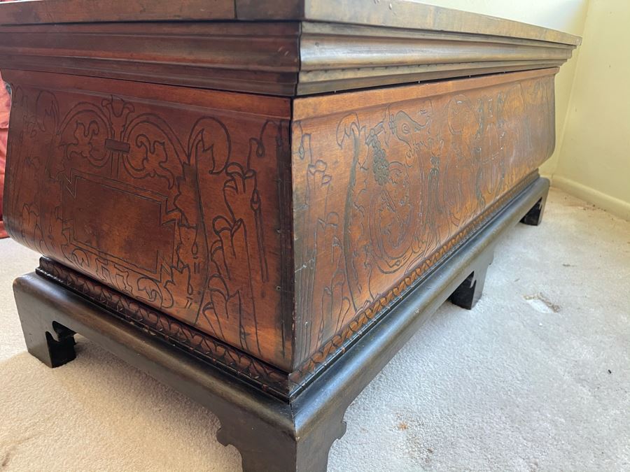 Antique Carved Wooden European Trunk Chest 'Welcome The Coming, Speed The Parting Gvest' 42W X 18D X 17H [Photo 19]
