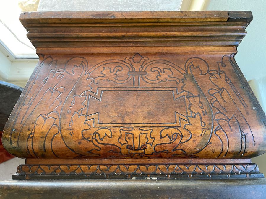 Antique Carved Wooden European Trunk Chest 'Welcome The Coming, Speed The Parting Gvest' 42W X 18D X 17H [Photo 33]