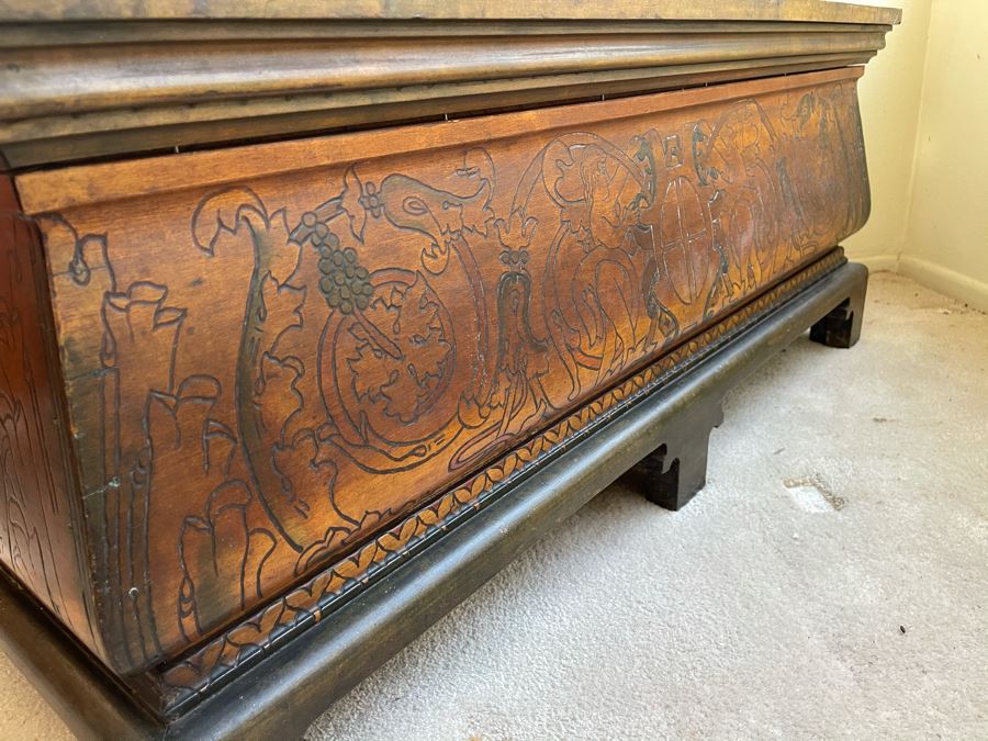 Antique Carved Wooden European Trunk Chest 'Welcome The Coming, Speed The Parting Gvest' 42W X 18D X 17H [Photo 20]