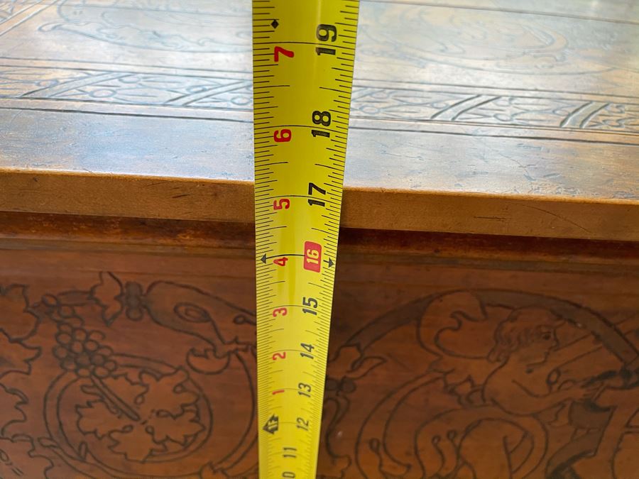 Antique Carved Wooden European Trunk Chest 'Welcome The Coming, Speed The Parting Gvest' 42W X 18D X 17H [Photo 36]