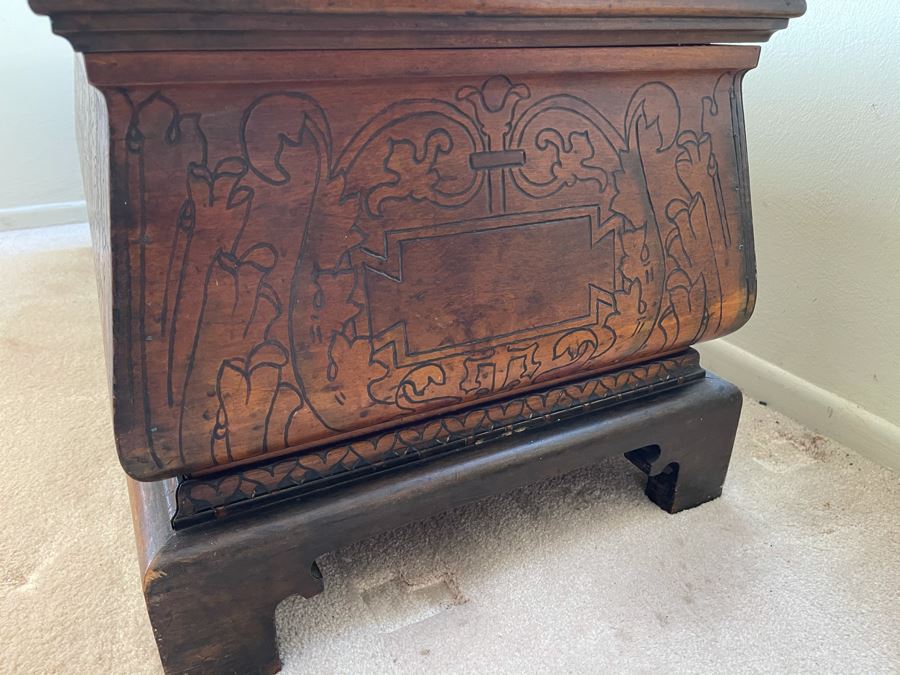 Antique Carved Wooden European Trunk Chest 'Welcome The Coming, Speed The Parting Gvest' 42W X 18D X 17H [Photo 18]