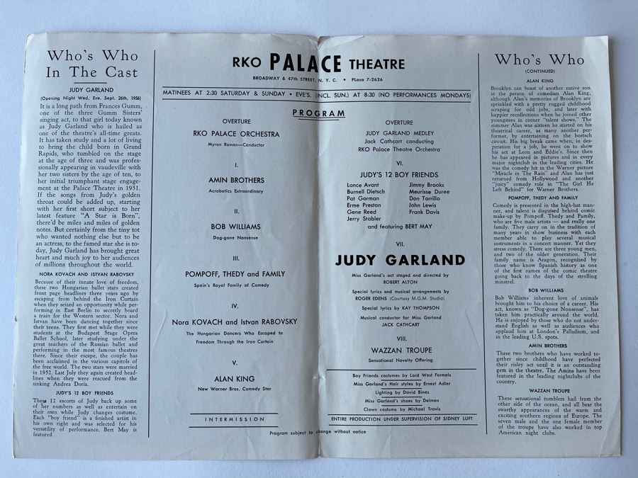 Vintage Judy Garland RKO Palace Theatre Program Ephemera [Photo 2]