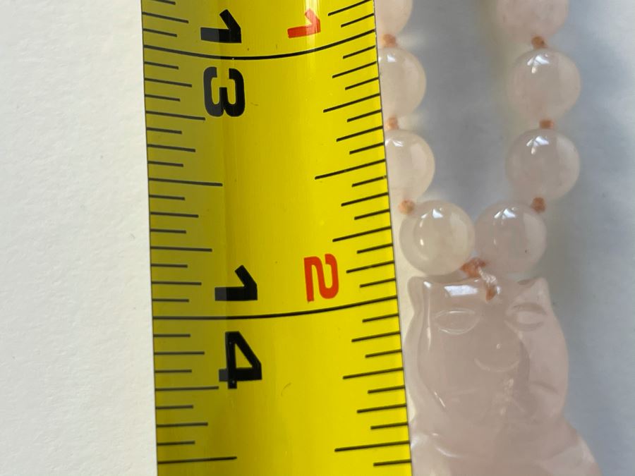 Rose Quartz Carved Cat Pendant And Rose Quartz Beaded Necklace 28'L [Photo 8]