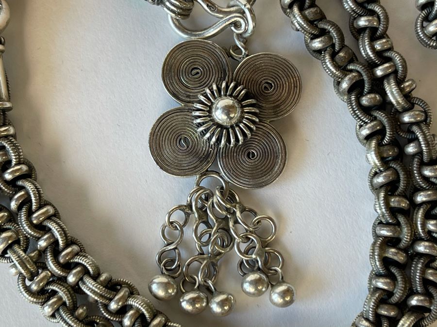 Vintage Chunky Sterling Silver Necklace Signed 93.5g [Photo 4]
