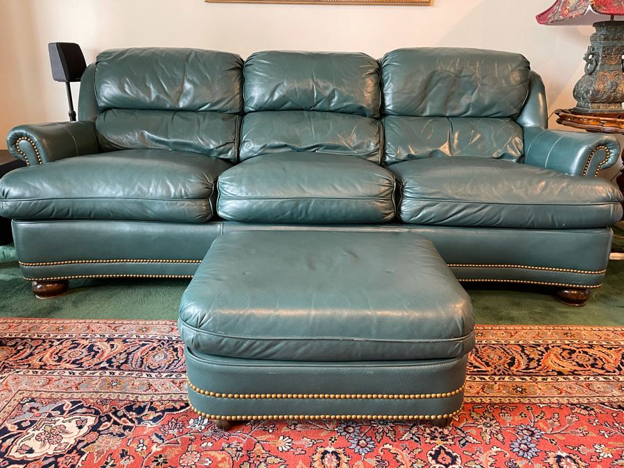 Hancock & Moore Finest Leather Sofa With Brass Nailheads - Comes With Matching Leather Ottoman 82W X 36D X 31H [Photo 10]