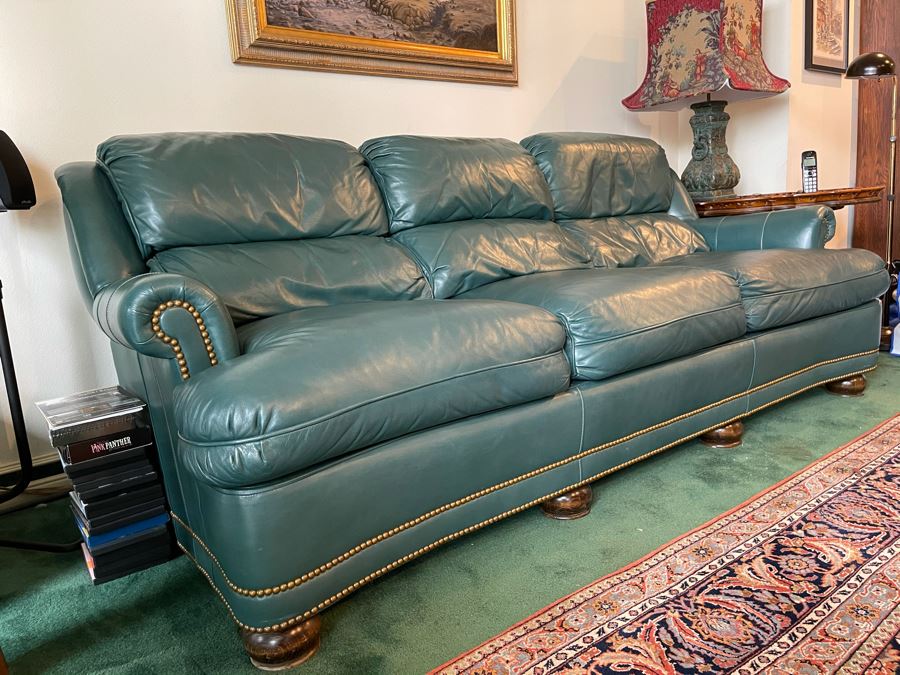 Hancock & Moore Finest Leather Sofa With Brass Nailheads - Comes With Matching Leather Ottoman 82W X 36D X 31H [Photo 7]