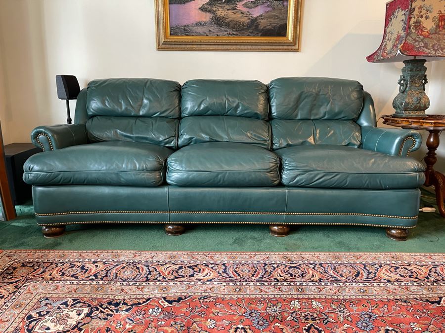 Hancock & Moore Finest Leather Sofa With Brass Nailheads - Comes With Matching Leather Ottoman 82W X 36D X 31H [Photo 3]