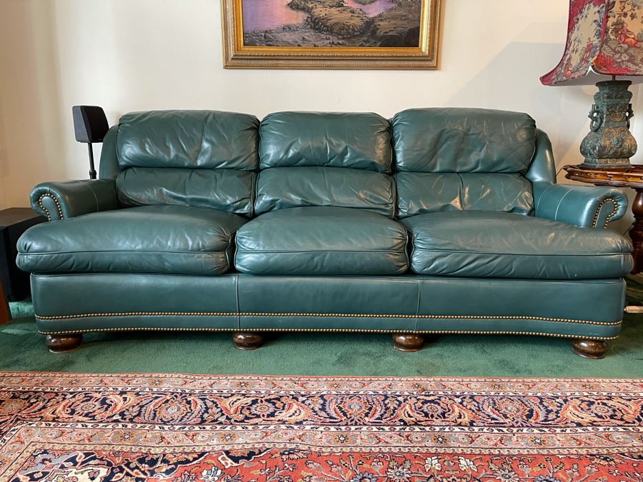 Hancock & Moore Finest Leather Sofa With Brass Nailheads - Comes With Matching Leather Ottoman 82W X 36D X 31H [Photo 4]