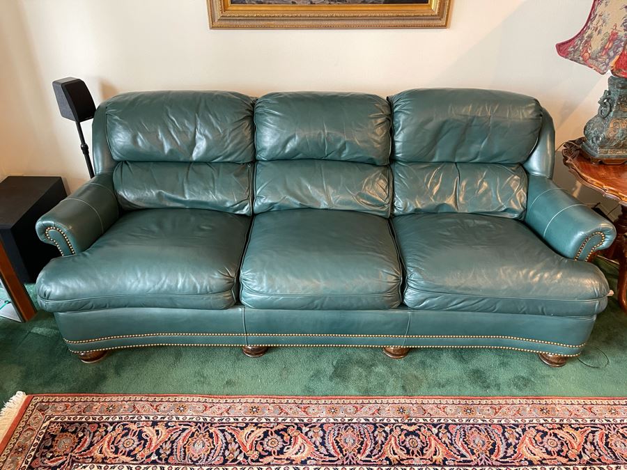 Hancock & Moore Finest Leather Sofa With Brass Nailheads - Comes With Matching Leather Ottoman 82W X 36D X 31H [Photo 5]