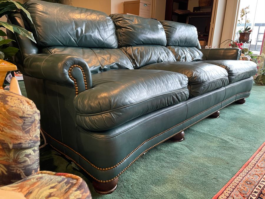 Hancock & Moore Finest Leather Sofa With Brass Nailheads - Comes With Matching Leather Ottoman 82W X 36D X 31H [Photo 8]