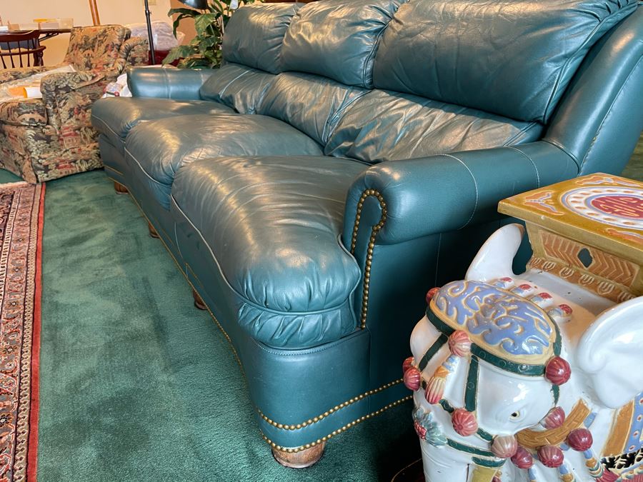 Hancock & Moore Finest Leather Sofa With Brass Nailheads - Comes With Matching Leather Ottoman 82W X 36D X 31H [Photo 10]