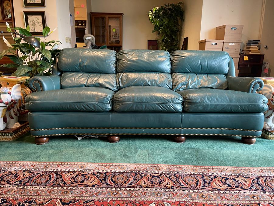Hancock & Moore Finest Leather Sofa With Brass Nailheads - Comes With Matching Leather Ottoman 82W X 36D X 31H [Photo 3]
