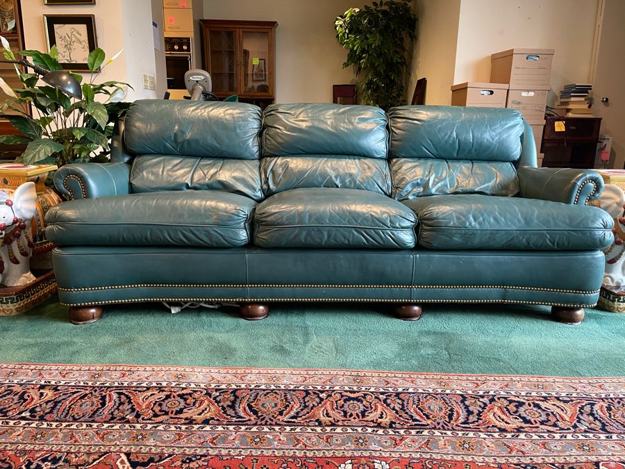 Hancock & Moore Finest Leather Sofa With Brass Nailheads - Comes With Matching Leather Ottoman 82W X 36D X 31H [Photo 4]
