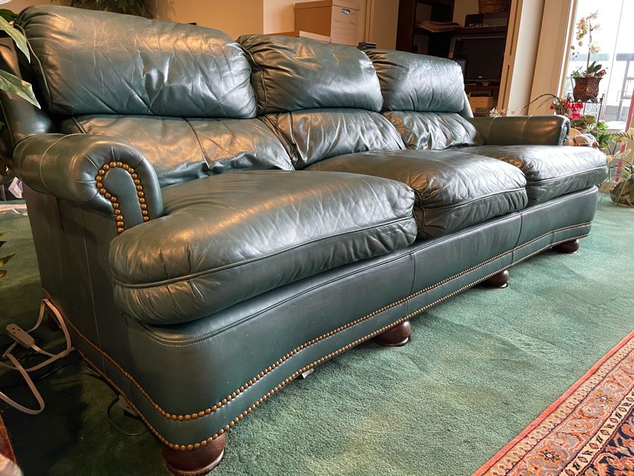 Hancock & Moore Finest Leather Sofa With Brass Nailheads - Comes With Matching Leather Ottoman 82W X 36D X 31H [Photo 9]