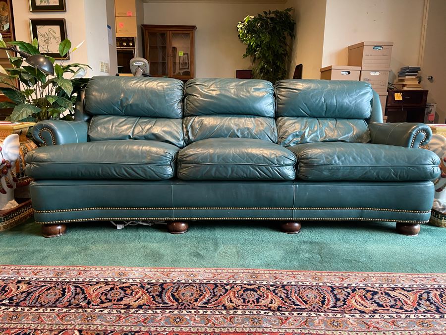Hancock & Moore Finest Leather Sofa With Brass Nailheads - Comes With Matching Leather Ottoman 82W X 36D X 31H [Photo 5]