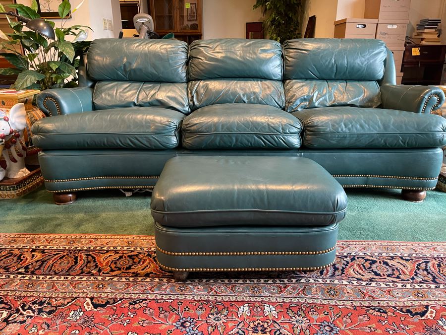 Hancock & Moore Finest Leather Sofa With Brass Nailheads - Comes With Matching Leather Ottoman 82W X 36D X 31H [Photo 15]