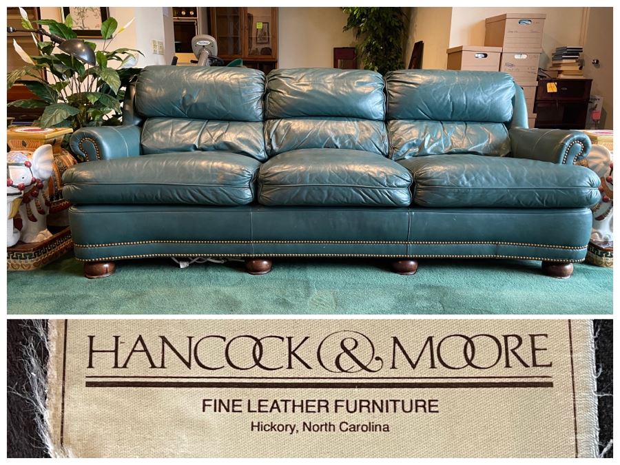 Hancock & Moore Finest Leather Sofa With Brass Nailheads - Comes With Matching Leather Ottoman 82W X 36D X 31H [Photo 1]