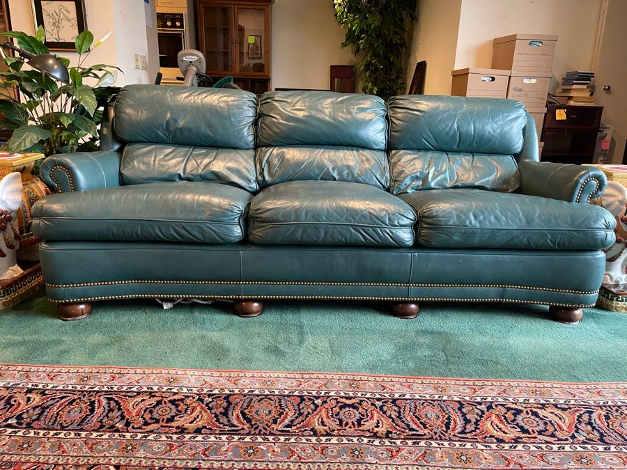 Hancock & Moore Finest Leather Sofa With Brass Nailheads - Comes With Matching Leather Ottoman 82W X 36D X 31H [Photo 6]