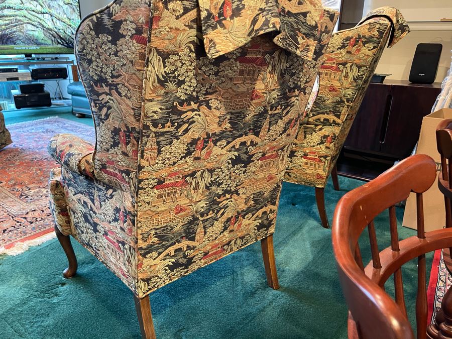 Pair Of Vintage Newly Reupholstered Wing Back Queen Anne Chairs 30W X 24D X 40H [Photo 10]