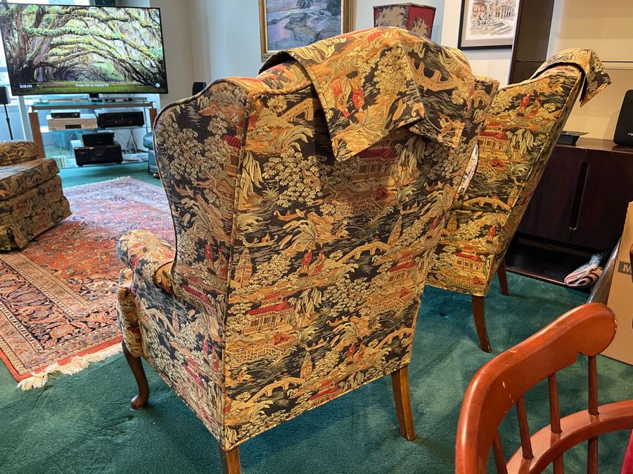 Pair Of Vintage Newly Reupholstered Wing Back Queen Anne Chairs 30W X 24D X 40H [Photo 9]