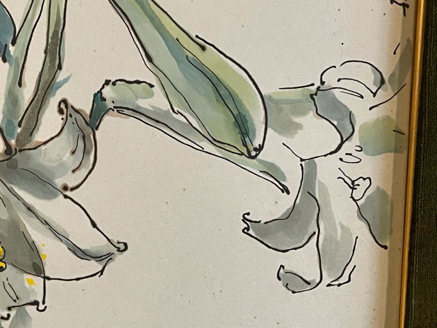 Original Signed Vintage 1968 Mid-Century Asian Floral Painting Framed 9 X 10 [Photo 6]