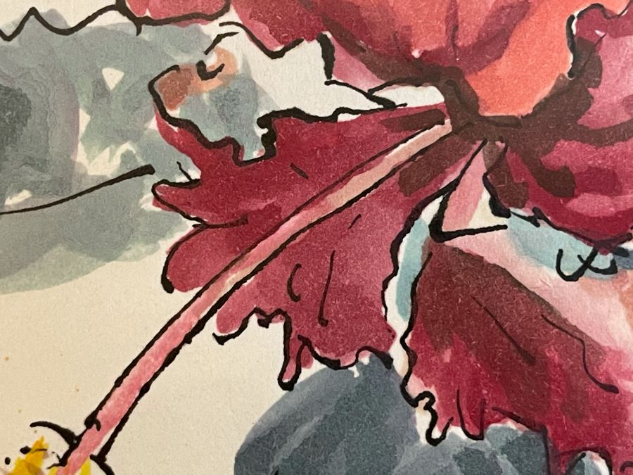 Original Signed Vintage 1968 Mid-Century Asian Floral Painting Framed 9 X 10 [Photo 9]