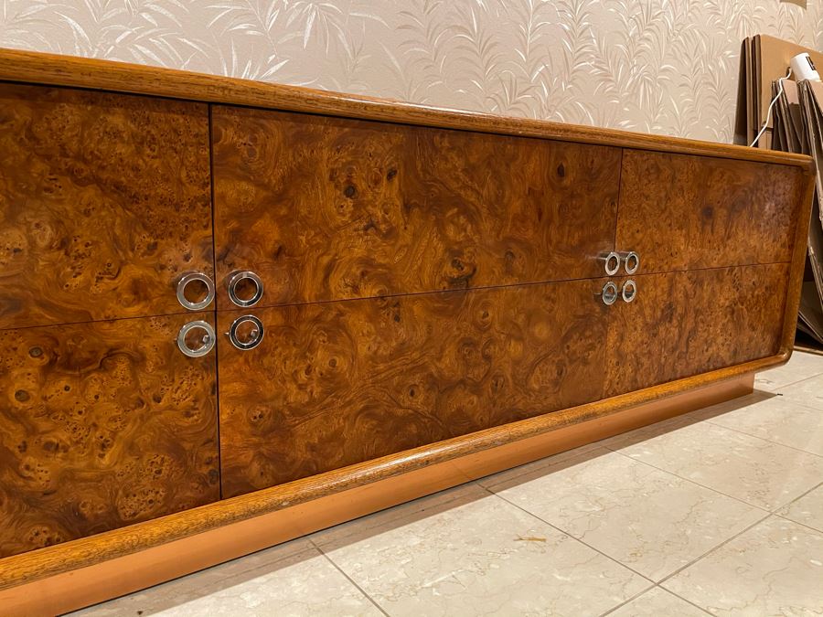 Rare Lou Hodges For California Design Group Oak Credenza With Burled Walnut Front, Chrome Hardware And Copper Base 84W X 18D X 23H (Client Purchased Lou Hodges Personal Home) [Photo 17]