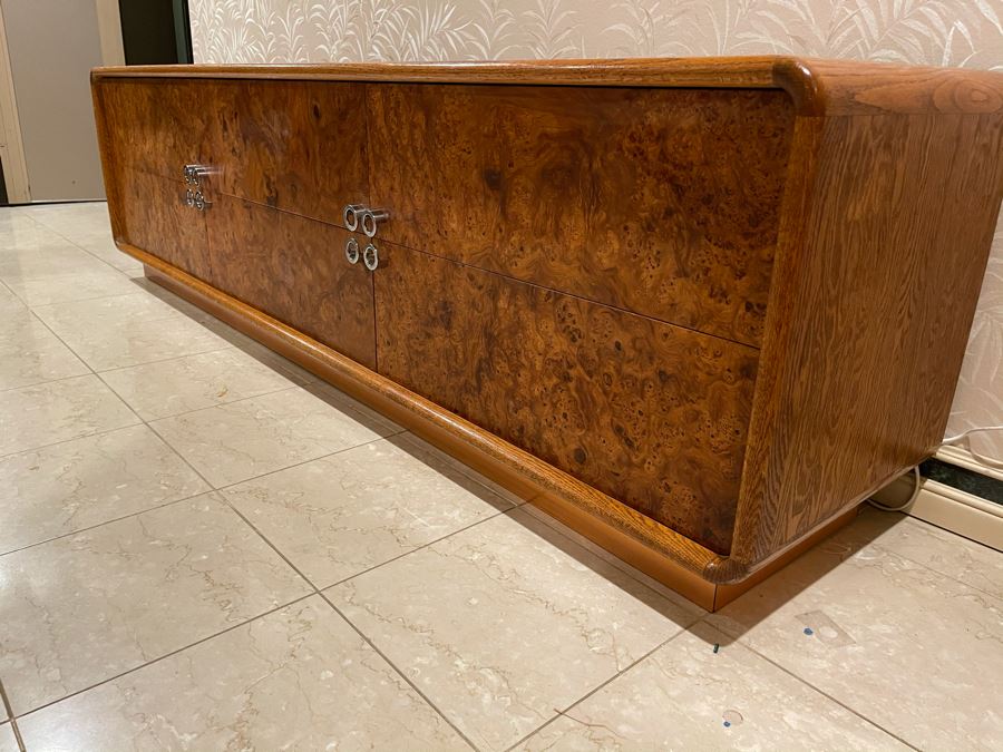Rare Lou Hodges For California Design Group Oak Credenza With Burled Walnut Front, Chrome Hardware And Copper Base 84W X 18D X 23H (Client Purchased Lou Hodges Personal Home) [Photo 10]