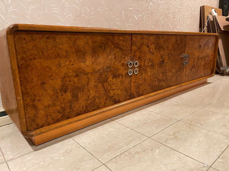 Rare Lou Hodges For California Design Group Oak Credenza With Burled Walnut Front, Chrome Hardware And Copper Base 84W X 18D X 23H (Client Purchased Lou Hodges Personal Home) [Photo 24]