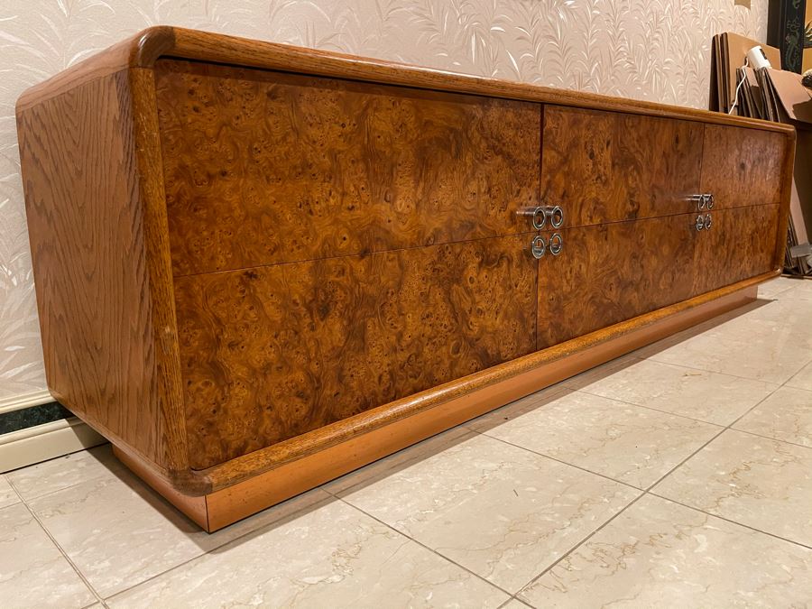 Rare Lou Hodges For California Design Group Oak Credenza With Burled Walnut Front, Chrome Hardware And Copper Base 84W X 18D X 23H (Client Purchased Lou Hodges Personal Home) [Photo 19]