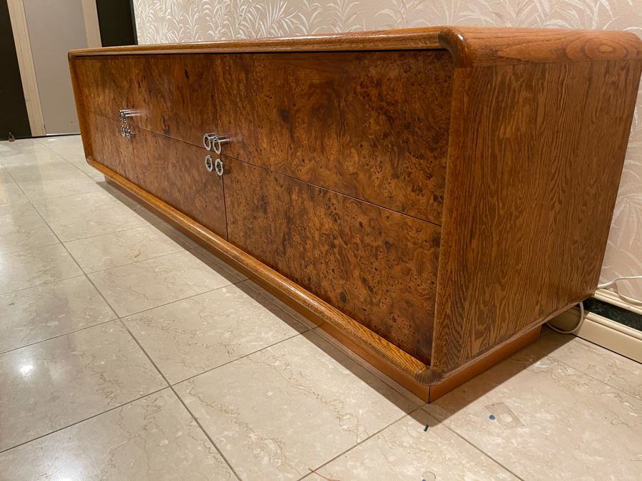 Rare Lou Hodges For California Design Group Oak Credenza With Burled Walnut Front, Chrome Hardware And Copper Base 84W X 18D X 23H (Client Purchased Lou Hodges Personal Home) [Photo 11]