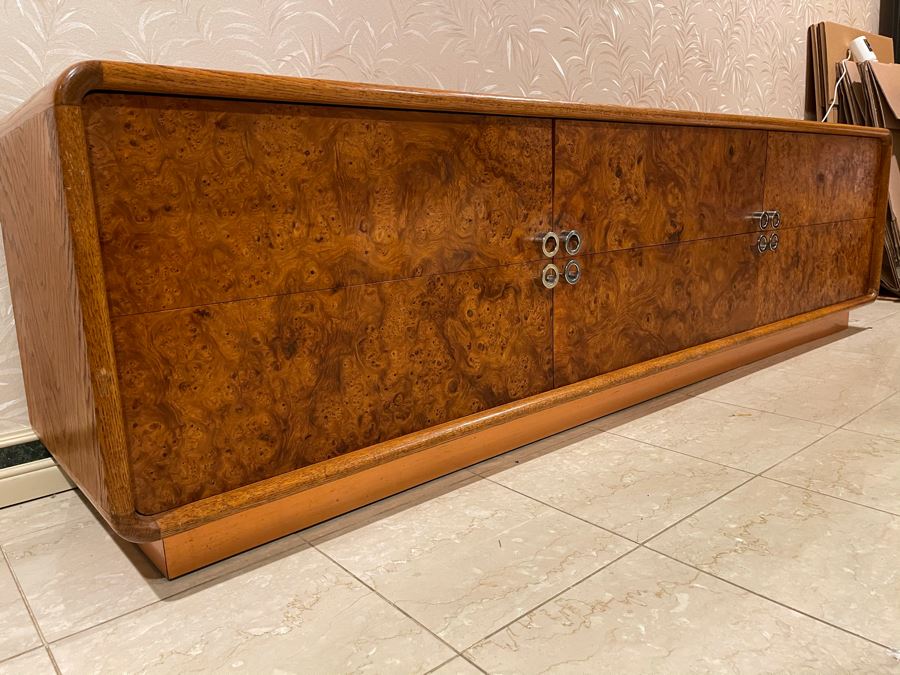 Rare Lou Hodges For California Design Group Oak Credenza With Burled Walnut Front, Chrome Hardware And Copper Base 84W X 18D X 23H (Client Purchased Lou Hodges Personal Home) [Photo 23]