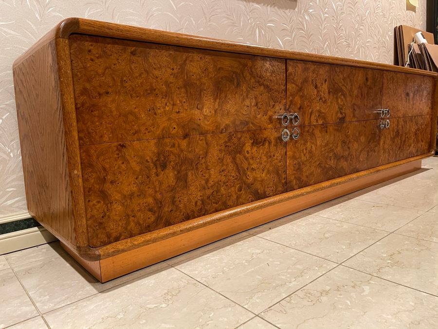 Rare Lou Hodges For California Design Group Oak Credenza With Burled Walnut Front, Chrome Hardware And Copper Base 84W X 18D X 23H (Client Purchased Lou Hodges Personal Home) [Photo 20]
