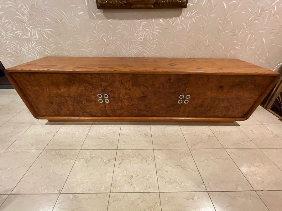 Rare Lou Hodges For California Design Group Oak Credenza With Burled Walnut Front, Chrome Hardware And Copper Base 84W X 18D X 23H (Client Purchased Lou Hodges Personal Home) [Photo 7]