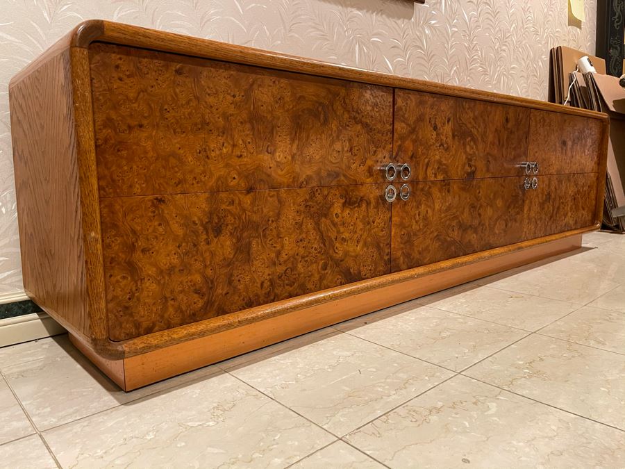 Rare Lou Hodges For California Design Group Oak Credenza With Burled Walnut Front, Chrome Hardware And Copper Base 84W X 18D X 23H (Client Purchased Lou Hodges Personal Home) [Photo 21]
