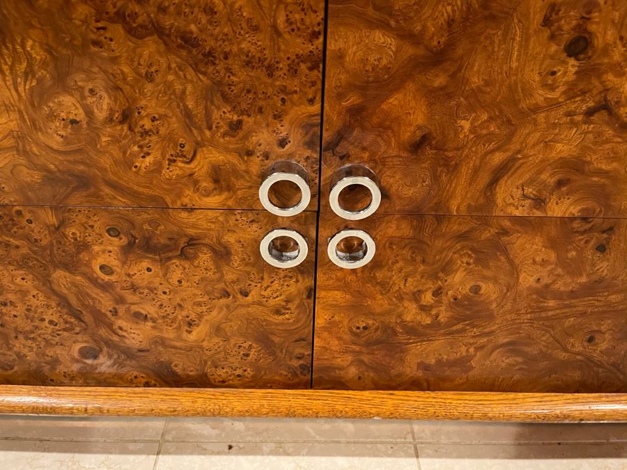 Rare Lou Hodges For California Design Group Oak Credenza With Burled Walnut Front, Chrome Hardware And Copper Base 84W X 18D X 23H (Client Purchased Lou Hodges Personal Home) [Photo 15]