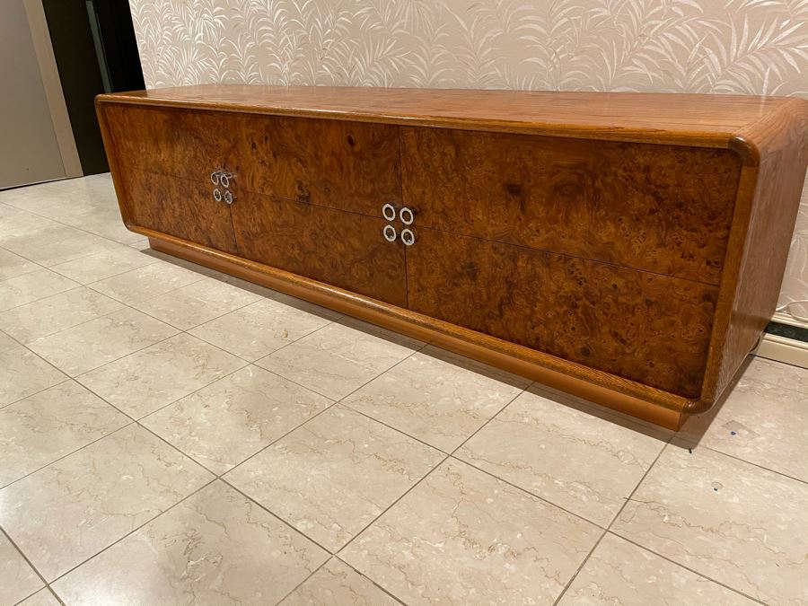 Rare Lou Hodges For California Design Group Oak Credenza With Burled Walnut Front, Chrome Hardware And Copper Base 84W X 18D X 23H (Client Purchased Lou Hodges Personal Home) [Photo 4]