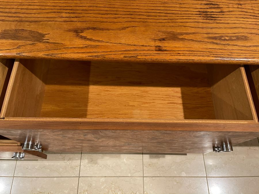 Rare Lou Hodges For California Design Group Oak Credenza With Burled Walnut Front, Chrome Hardware And Copper Base 84W X 18D X 23H (Client Purchased Lou Hodges Personal Home) [Photo 14]