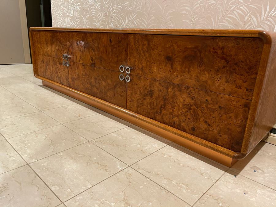 Rare Lou Hodges For California Design Group Oak Credenza With Burled Walnut Front, Chrome Hardware And Copper Base 84W X 18D X 23H (Client Purchased Lou Hodges Personal Home) [Photo 12]