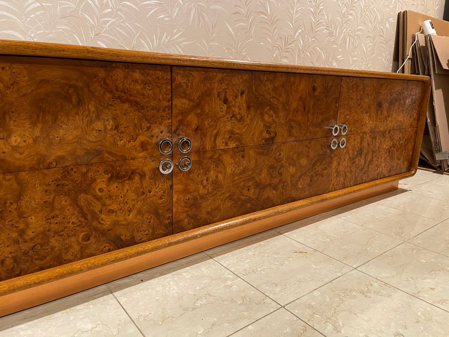 Rare Lou Hodges For California Design Group Oak Credenza With Burled Walnut Front, Chrome Hardware And Copper Base 84W X 18D X 23H (Client Purchased Lou Hodges Personal Home) [Photo 18]
