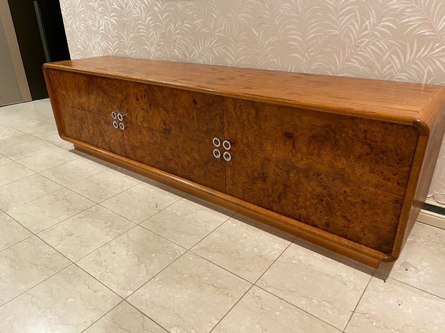 Rare Lou Hodges For California Design Group Oak Credenza With Burled Walnut Front, Chrome Hardware And Copper Base 84W X 18D X 23H (Client Purchased Lou Hodges Personal Home) [Photo 5]
