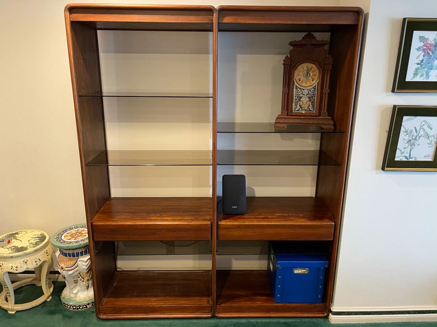 Lou Hodges For California Design Group Stained Oak 2-Piece Bookcase Wall Unit Cabinet 62W X 18D X 77H [Photo 2]