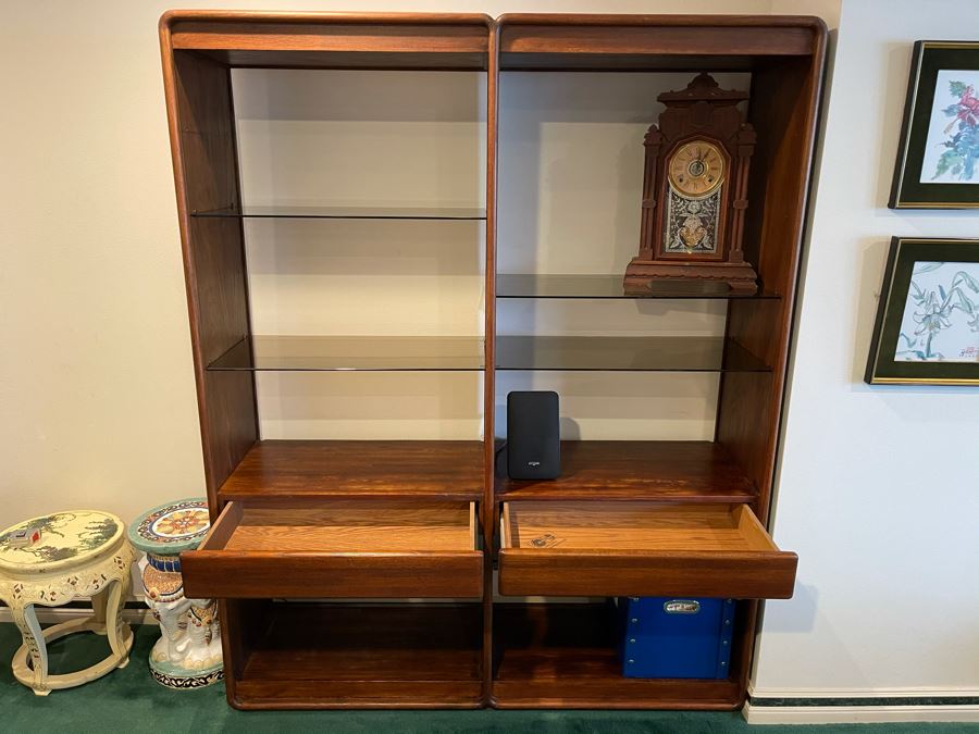 Lou Hodges For California Design Group Stained Oak 2-Piece Bookcase Wall Unit Cabinet 62W X 18D X 77H [Photo 3]